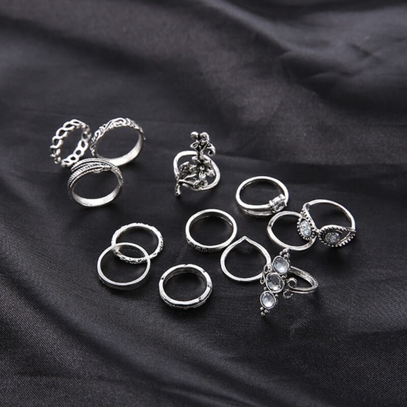 **NYALA* 13-Pc Silver Feather Design Fashion Ring Set - Picture 6 of 7